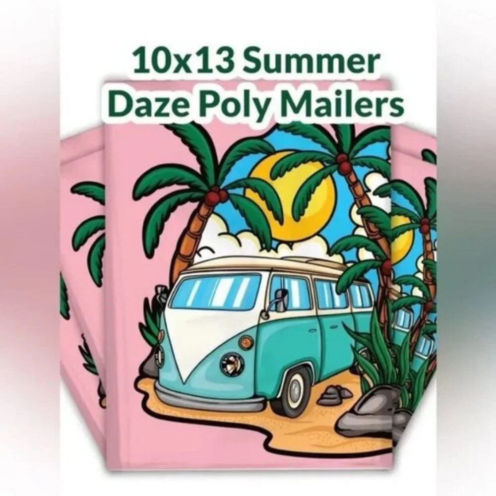 Retro Summer Daze 10x13 Poly Mailers - Vintage Van Beach Theme 20 Count New